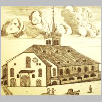 Die vierte Kirche nach den Ausbauarbeiten von 1577, Kupferstich von Laurenz Halder, 1784, Laurenz Halder , Wikipedia.jpg